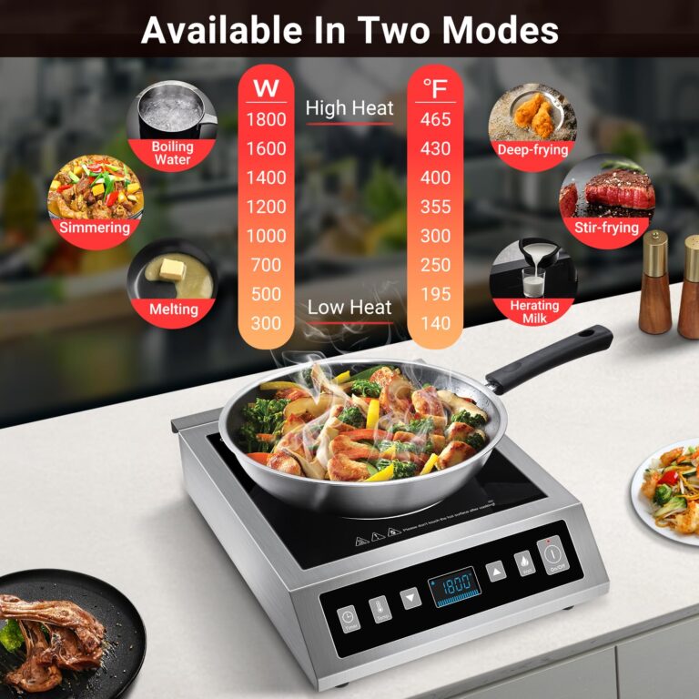 AMZCHEF Induction Cooktop Commercial, Professional Portable Induction Burner, 1800W Countertop Stove Burner with ETL-Certified Induction Hot Plate 3 Hours Timer,8 Temperature & Power Levels,LCD Screen - Image 6