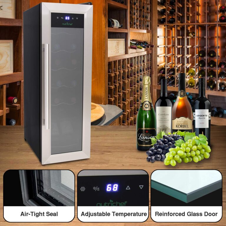 NutriChef PKCWC12 12 Bottle Cooler Refrigerator White and Red Countertop Chiller, Freestanding Compact Mini Wine Fridge with Digital Control, Stainless Steel - Image 6
