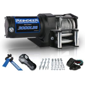 REINDEER New 12V Winch 3000 lb Load Capacity Electric Winch Kit for ATV UTV Steel Cable Wire Rope with Hawse Fairlead Waterproof IP67 with Wireless Remotes