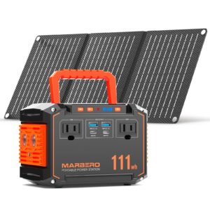 MARBERO 150W Peak Solar Generator with 30W Solar Panel 111Wh Camping Portable Power Station 110V Power Bank with AC Outlet(2*USB A, 2*USB C, 2*AC) for Outdoor Travel Home Blackout Emergency Hurricane