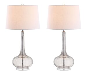 JONATHAN Y JYL1079D-SET2 Bette 28.5" Glass Teardrop LED Table Lamp Contemporary Transitional Bedside Desk Nightstand Lamp for Bedroom Living Room Office College Bookcase, Smoke Gray (Set of 2)