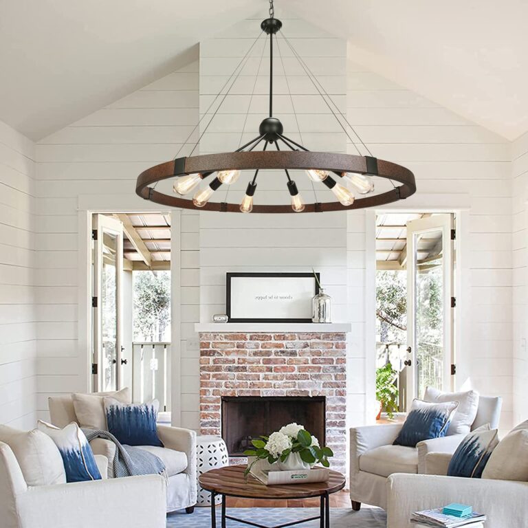 Klgxnrd 38.2'' Large Farmhouse Wagon Wheel Chandelier for Living Room, 8-Light Rustic Round Metal Light Fixtures for Dining Room Entryway Kitchen Island, Vintage Rust and Black Finishes - Image 9