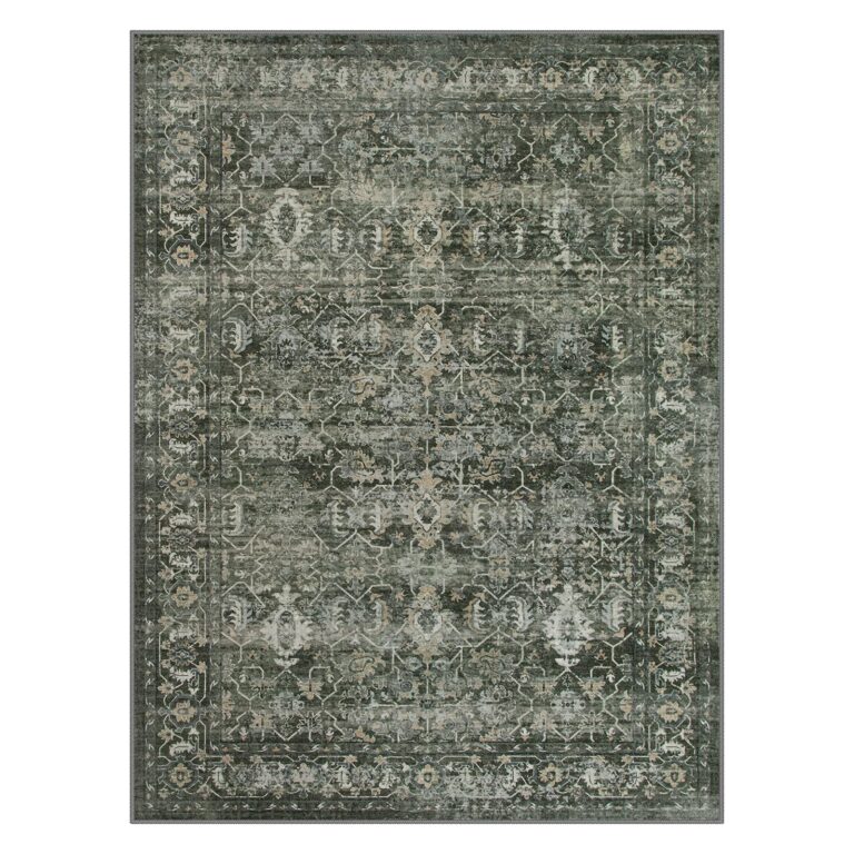 Lahome Boho Green Area Rugs 9x12 Living Room,Washable Large Rugs for Bedroom Aesthetic,Vintage Distressed Non Slip Low Pile Dining Room Rug Carpet for Home Office Playroom(9'x12',Green) - Image 2