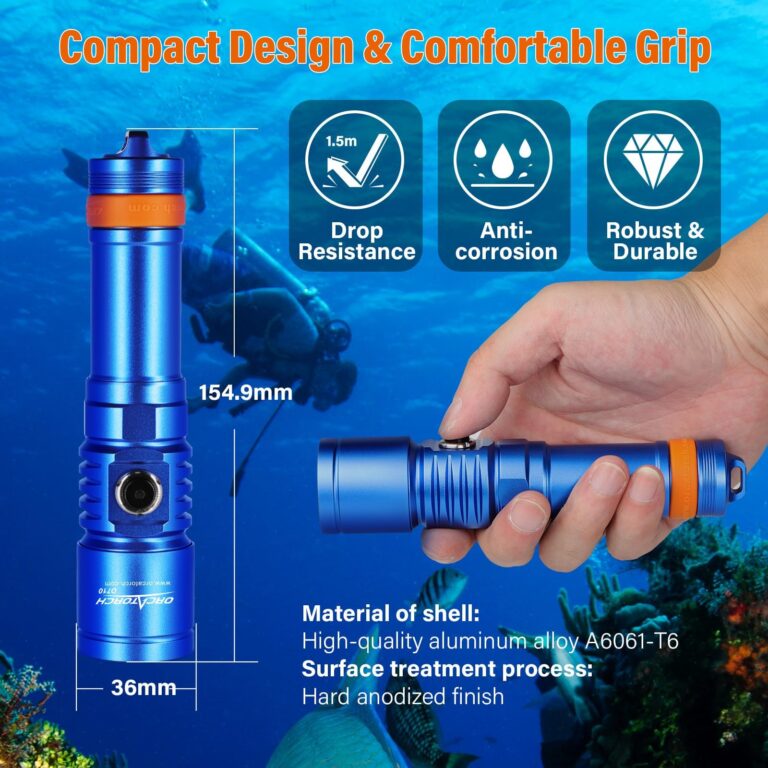 ORCATORCH D710 Scuba Diving Light, 3000 Lumens Super Bright Underwater Flashlight with 6 Degrees Narrow Beam, IP68 Waterproof Night Dive Torch 150 Meters Submersible Light (Blue) - Image 3