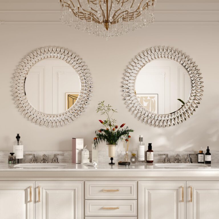 Kelly Miller Jeweled Mirror for Wall, 28 Inch Round Luxury Mirror with Sparkling Diamonds Beveled Modern Wall Decor for Bathroom, Living Room, Bedroom, Hallway - Image 2