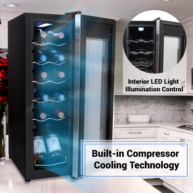 NutriChef PKCWC12 12 Bottle Cooler Refrigerator White and Red Countertop Chiller, Freestanding Compact Mini Wine Fridge with Digital Control, Stainless Steel - Image 7