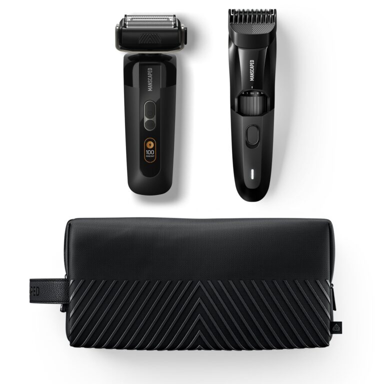 MANSCAPED® The Chairman™ PRO & The Beard Hedger® - Men's Electric Foil Face Shaver with Two SkinSafe® Heads, Four-Blade Foil & Stubble Trimmer, 20 Length Adjustable Beard Trimmer with Toiletry Bag