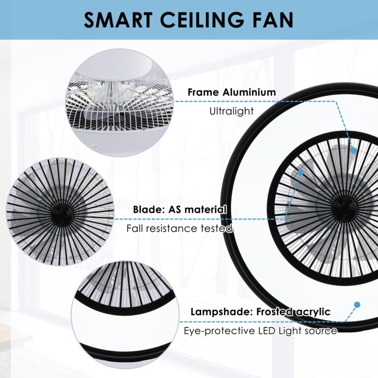 HUMHOLD 24" Bladeless Ceiling Fan with RGB Light Remote, Smart LED Ceiling Fans with Voice/App Control, Modern Low Profile Dimmable Light Ceiling Fan for Bedroom Living Room Black - Image 6