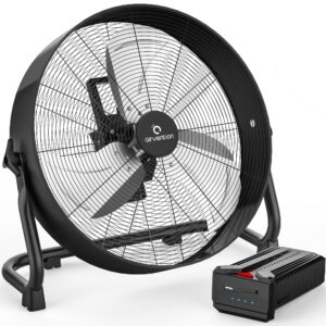 Airvention 15600mAh Rechargeable Battery Operated Drum Fan,16 inch Black Industrial High Velocity Floor Fan, Camping Fan for Gym Garage Outdoor Indoor, AI-F601