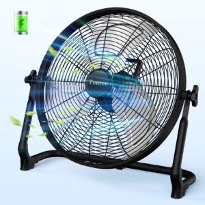 18" Portable Battery Operated Fan, Rechargeable Floor Fan, Hi-Velocity Cordless Camping Fan, Hi-Airflow Industrial Wireless Fan, Quiet Fan, USB Phone Charge, 12-60H Runtime, For Home, Outdoor, Garage