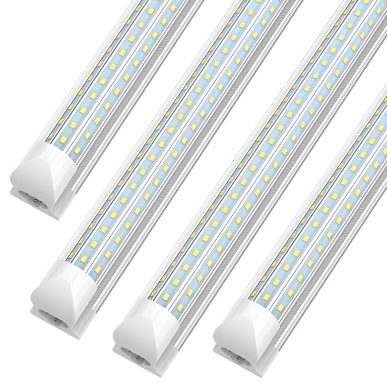 SHOPLED 8FT LED Shop Light, 90W 11700LM 6000K Cool White, Super Bright 300° D-Shape, Linkable T8 Tube Light Fixtures, 4 Pack 8 Foot LED Lights for Garage, Warehouse, Workshop