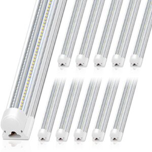 Barrina 8FT LED Shop Light, 100W 15000LM 5000K, Clear Cover Linkable LED Tube Lights, V Shape Integrated T8 Lighting, Ceiling Lights for Garage, Warehouse, Workshop, ETL Listed,10 Pack