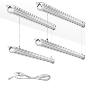 Skymoatled 4Pack 8FT LED Shop Light Garage Lights,100W 6000K 15000LM White Light,Hanging/Surface Mount,Plug and Play,Super Bright T8 Tube Light,Linkable LED Shop Lights for Warehouse Workshop Basement