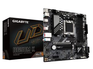 GIGABYTE B650M K (AM5/ LGA 1718/ AMD/ B650/ Micro-ATX/ 5-Year Warranty/ DDR5/ 2X PCIe 4.0 M.2/ PCIe 4.0/ USB 3.2 Gen2 Type-C/ 2.5GbE LAN/Motherboard)