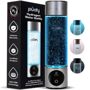 Hydrogen Water Bottle Generator - Up to 4100+ PPB Concentration - SPE/PEM Technology - Certified H2 Generator - Portable Athletic Performance & Hydration System - 6-Hour Hydrogen Retention (Silver)