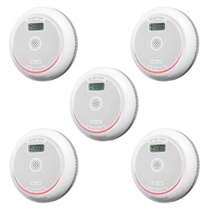 Siterlink Smoke and Carbon Monoxide Detector Combo with LCD Display, 2 in 1 Fire and CO Detector Alarm with LED Indicator & Test Button, Battery Operated, UL 217 & UL 2034 Standards, 5 Pack