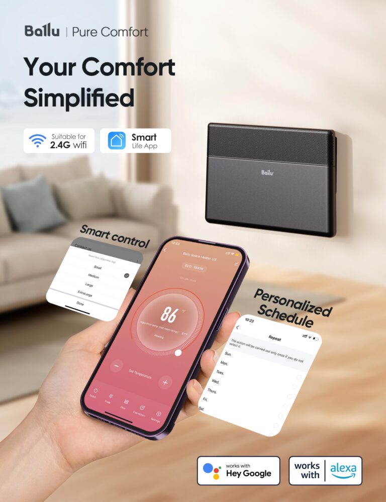 Ballu Convection Panel Space Heater,Whole Room Electric Space Heater Indoor with Program Thermostat,Wifi App,Portable Standing Wall Mount,Heater Indoor Use Large Room,Work with Alexa - Image 7