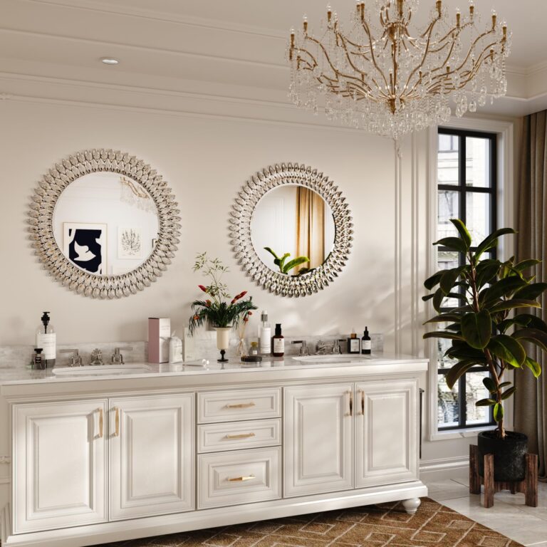 Kelly Miller Jeweled Mirror for Wall, 28 Inch Round Luxury Mirror with Sparkling Diamonds Beveled Modern Wall Decor for Bathroom, Living Room, Bedroom, Hallway - Image 3