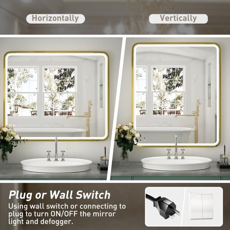 FTOTI 30x36 Inch LED Bathroom Mirror with Lights,Gold Metal Frame Lighted Vanity Mirror, Anti Fog Design&Dimmable&Touch Switch,Large Wall Mounted Mirror for Bathroom Decor (Horizontal&Vertical) - Image 3