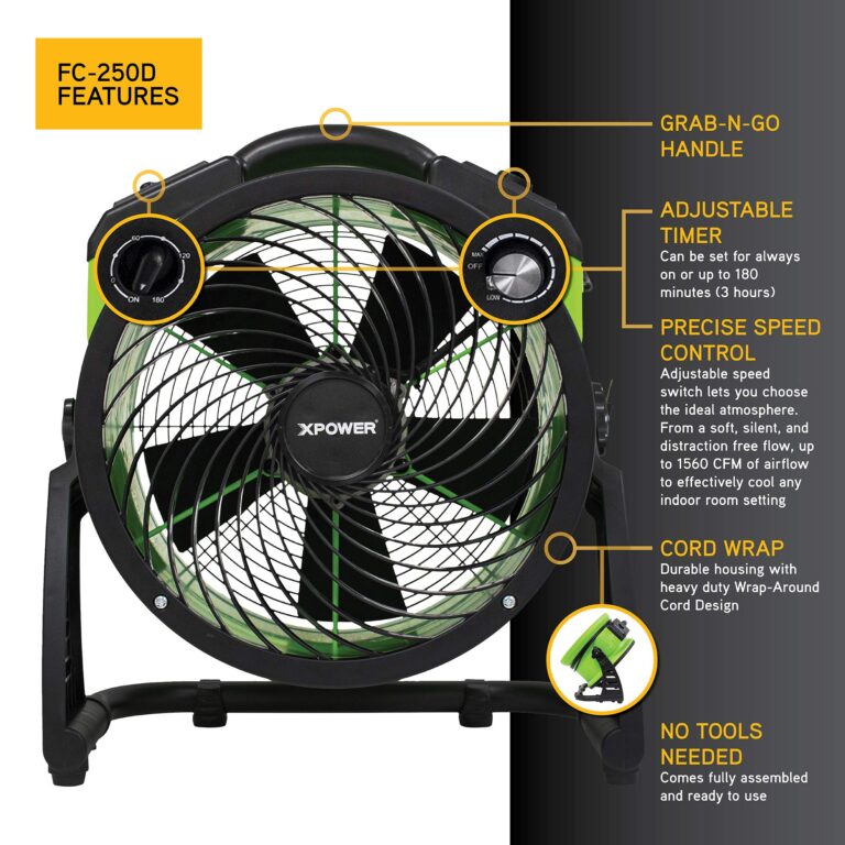 XPOWER FC-250D DC Motor Heavy Duty Industrial High Velocity Whole Room Air Mover Air Circulator Utility Floor Fan, Variable Speed, Timer, 13 inch, 1560 CFM - Image 6