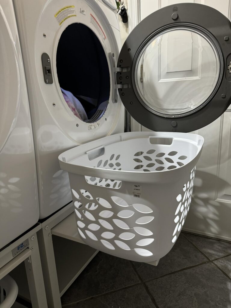 EZ Laundry - Laundry Pedestal for Washer/Dryer, 24" Anti-Vibration Steel Stand with Adjustable Feet Elevates 18", Includes Drain Pan & Hose Pull Out Shelf (White with Shelf) - Image 2