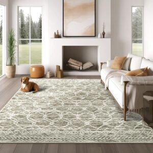 jinchan Moroccan 8x10 Area Rugs for Living Room - Machine Washable Modern Geometric Stain Resistant Ultra-Thin Low-Pile Large Rug Non-Slip Carpet for Bedroom Kitchen Dining Room (8x10ft,Taupe)