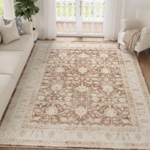 jinchan Vintage Area Rug 6x9 Dining Room Washable Floral Oriental Accent Distressed Indoor Doormat Small Non Slip Soft Lightweight Rug Retro Carpet for Kitchen Home Office Bedroom Living Room Taupe