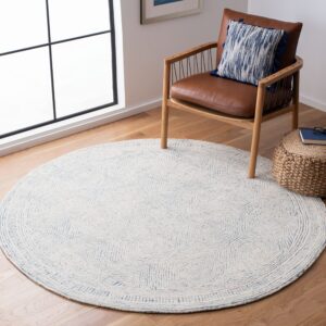 SAFAVIEH Abstract Collection 8' Round Ivory/Blue ABT340M Handmade Premium Wool Entryway Foyer Living Room Bedroom Kitchen Area Rug