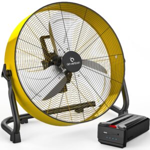 Airvention 15600mAh Rechargeable Battery Operated Floor Fan, 16 inch Yellow Industrial High Velocity Drum Fan, Shop Fan for Camping Gym Garage Outdoor Indoor, AI-F601Y
