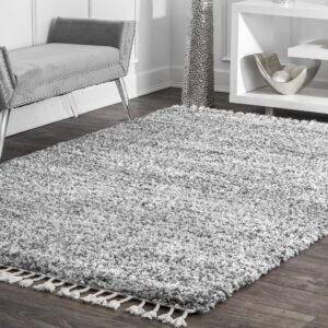 nuLOOM Brooke Shag Tasseled Area Rug - 9x12 Shag Area Rug Casual Grey/Ivory Rugs for Living Room Bedroom Dining Room Nursery