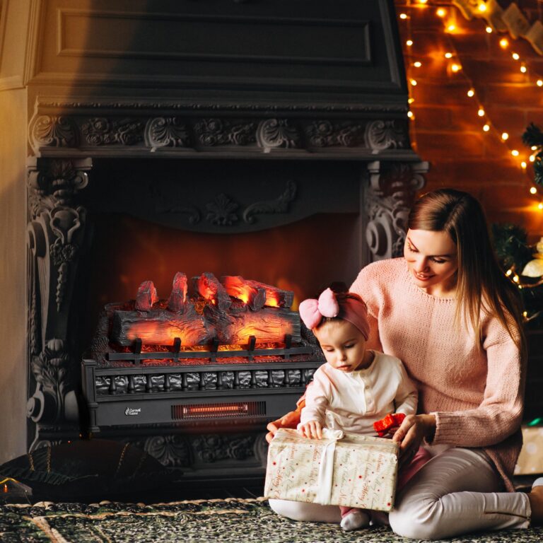 TURBRO Eternal Flame 30 in. WiFi Infrared Quartz Electric Fireplace Log Heater with Sound Crackling, Realistic Pinewood Logs, Adjustable Flame Colors, Remote Control, Thermostat, Timer, 1500W, Bronze - Image 4