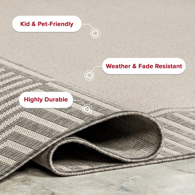 nuLOOM 9' x 12' Outdoor Area Rug, Casual Design with Striped Border, Stain Resistant, Highly Durable, for Patio, Balcony, Bedroom, Living Room, Dining Room, Bathroom, Light Grey - Image 7
