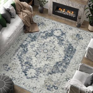 jinchan Area Rug 8x10 Washable Living Room Rug Vintage Soft Indoor Large Floor Cover Retro Distressed Mat Accent Lightweight Non-Slip Thin Carpet for Kitchen Bathroom Bedroom Grey