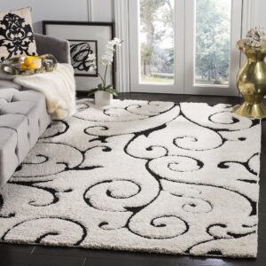 SAFAVIEH Florida Shag Collection Area Rug - 6' x 9', Ivory & Black, Scroll Design, Non-Shedding & Easy Care, 1.2-inch Thick Ideal for High Traffic Areas in Living Room, Bedroom (SG455-1290)