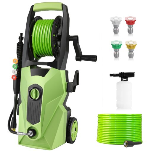 Commowner Electric Pressure Washer 4800 PSI 2.8 GPM Power Washers Electric Powered with 33ft Pressure Hose M22-14mm, 4 Nozzle and Foam Cannon, powerwashers for Home, Cars, Fences, Patio, Green