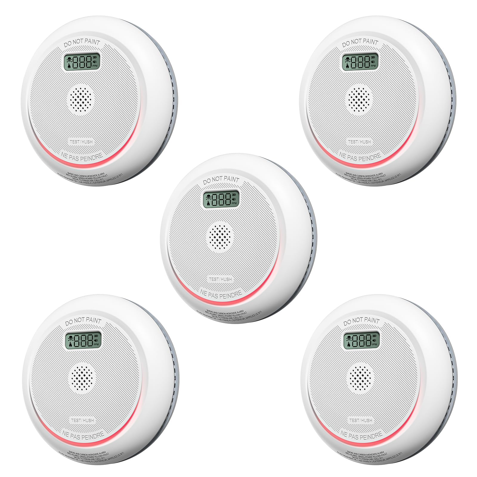 Siterlink Smoke and Carbon Monoxide Detector Combo with LCD Display, 2 in 1 Fire and CO Detector Alarm with LED Indicator & Test Button, Battery Operated, UL 217 & UL 2034 Standards, 5 Pack