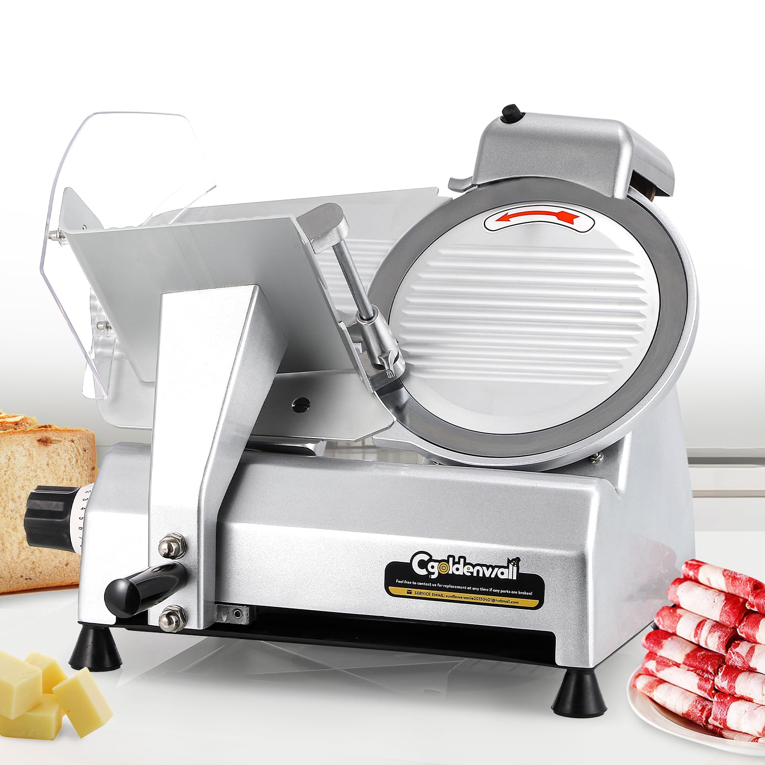 CGOLDENWALL Commercial Meat Slicer Machine, 240W 0-0.7" Adjustable Thickness Electric Deli Meat Cheese Food Slicer, 10" Semi-Auto Frozen Meat Slicer for Home, Copper Motor Low Noise Durable