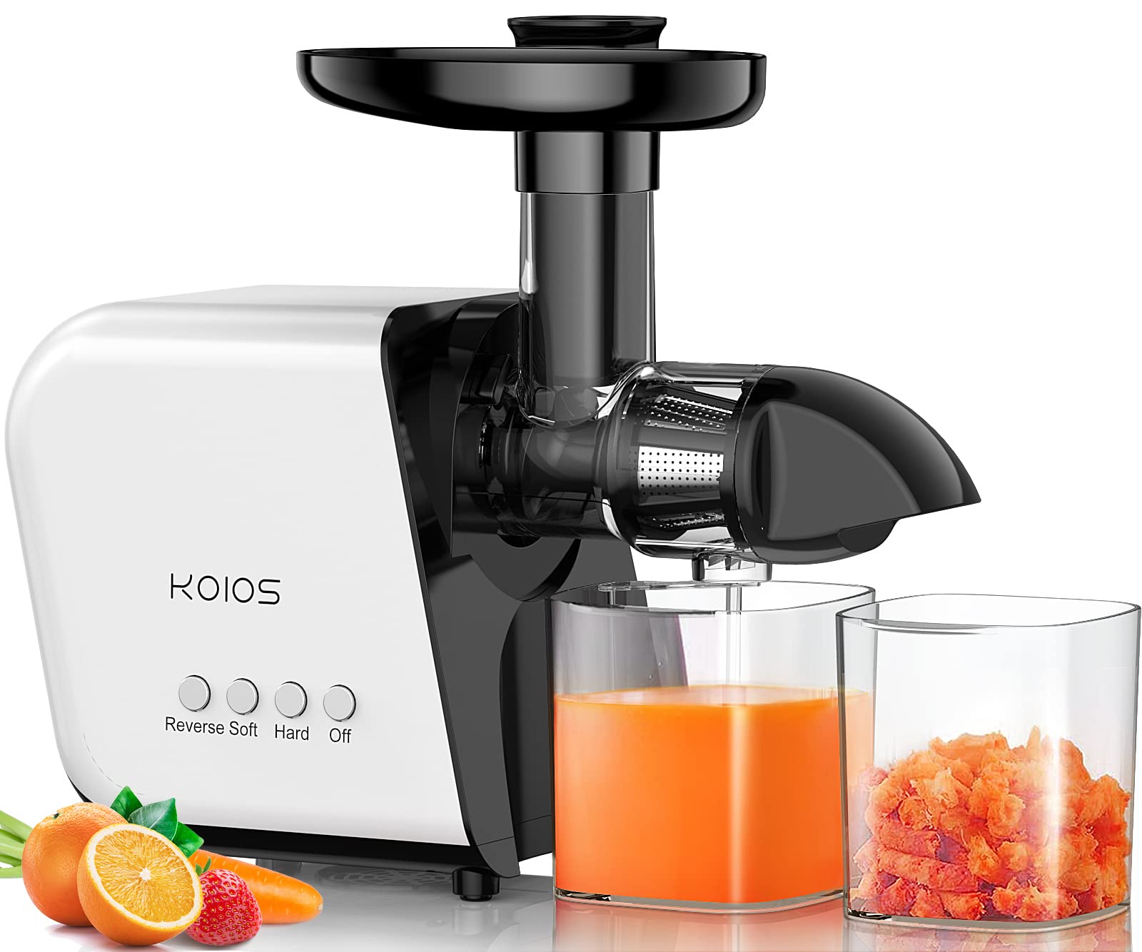 KOIOS Juicer, Slow Masticating Juicer Extractor with Reverse Function, Cold Press Juicer Machine with Quiet Motor, Juice Jug and Brush for High Nutrie (White-Black)